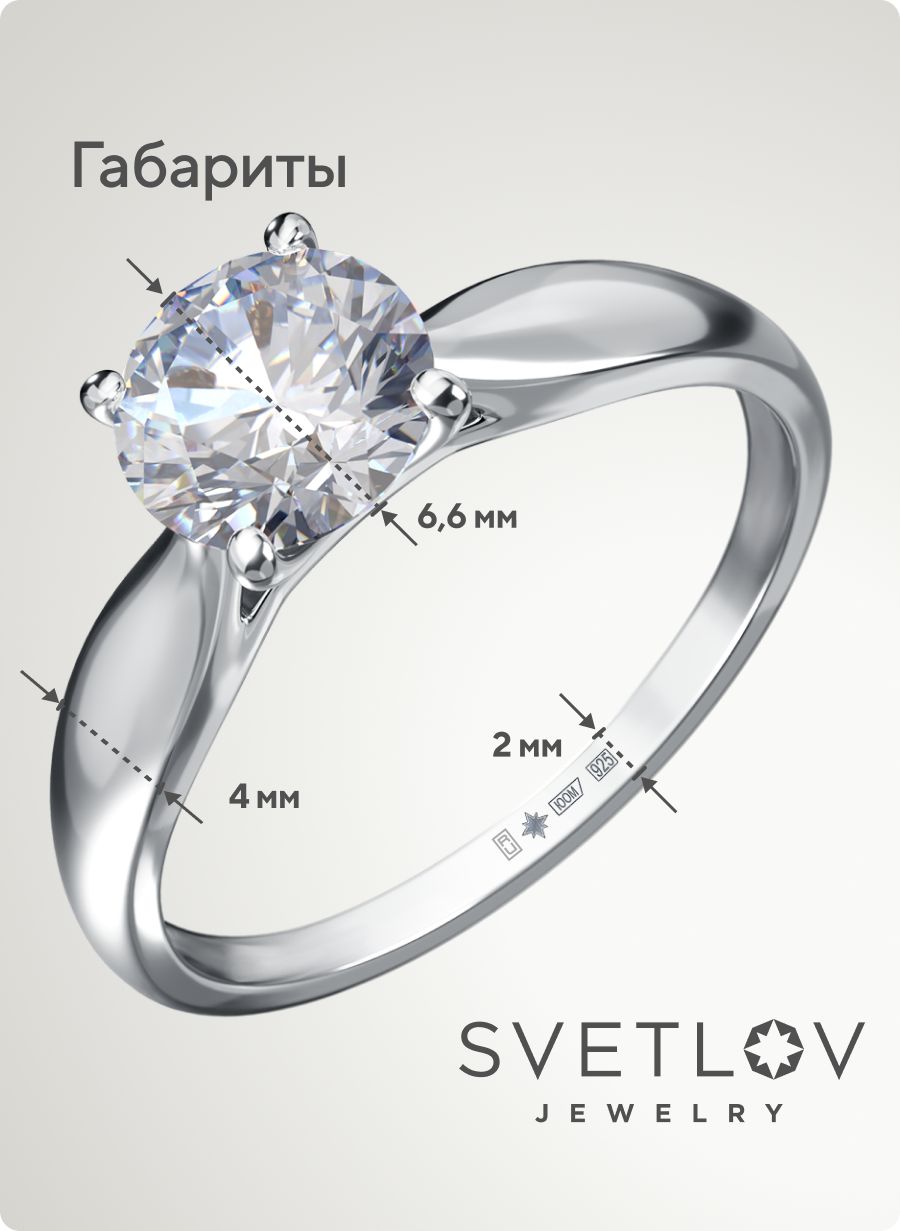 Кольцо с крупным камнем из серебра 925 ювелирное из Италии 