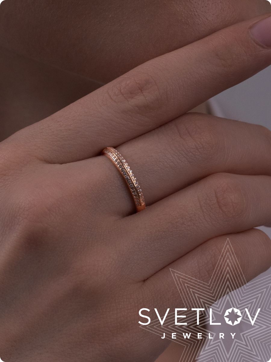 Серебряное кольцо 925 пробы дорожка с фианитами позолоченное из Италии 