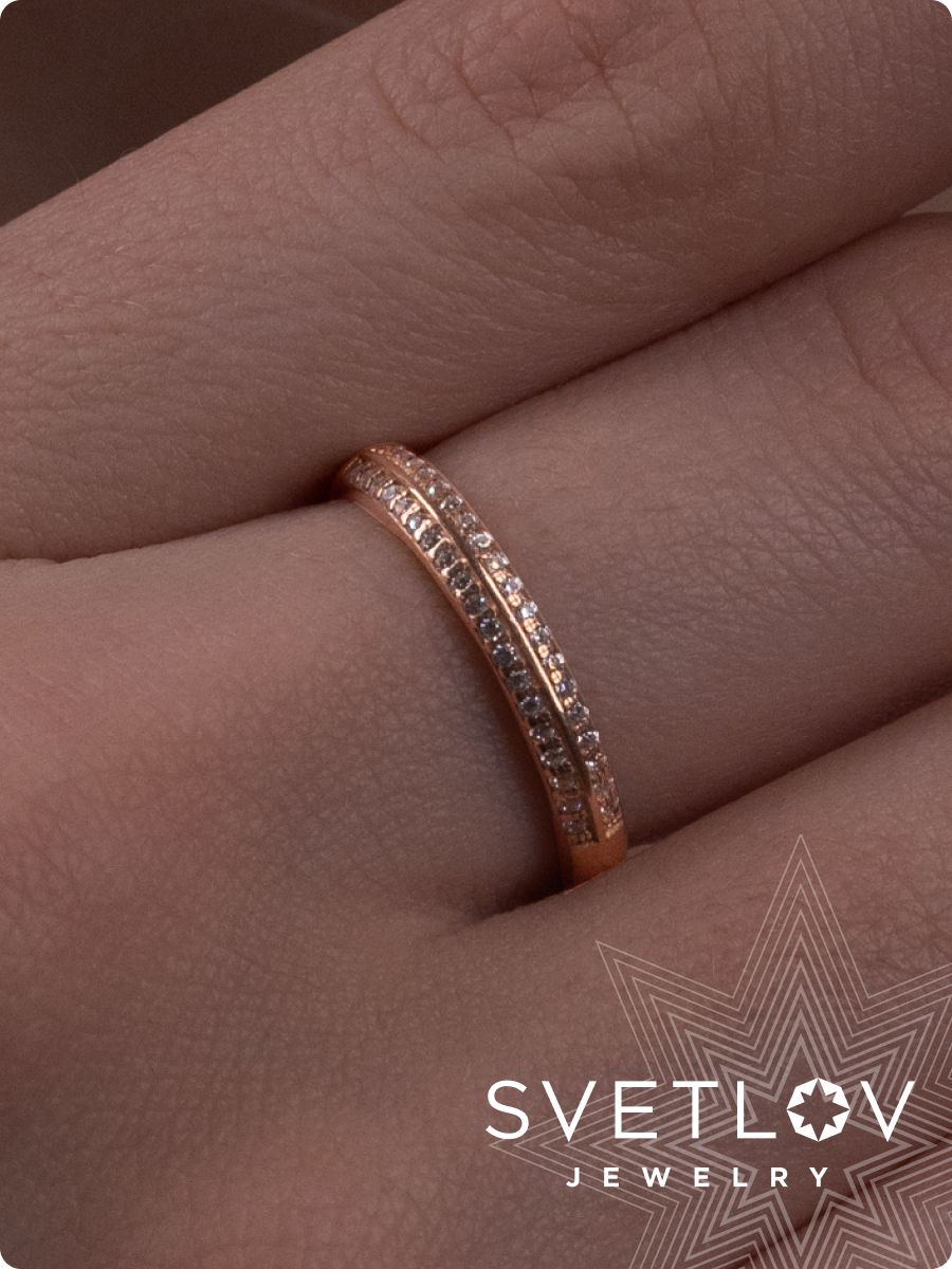 Серебряное кольцо 925 пробы дорожка с фианитами позолоченное из Италии 