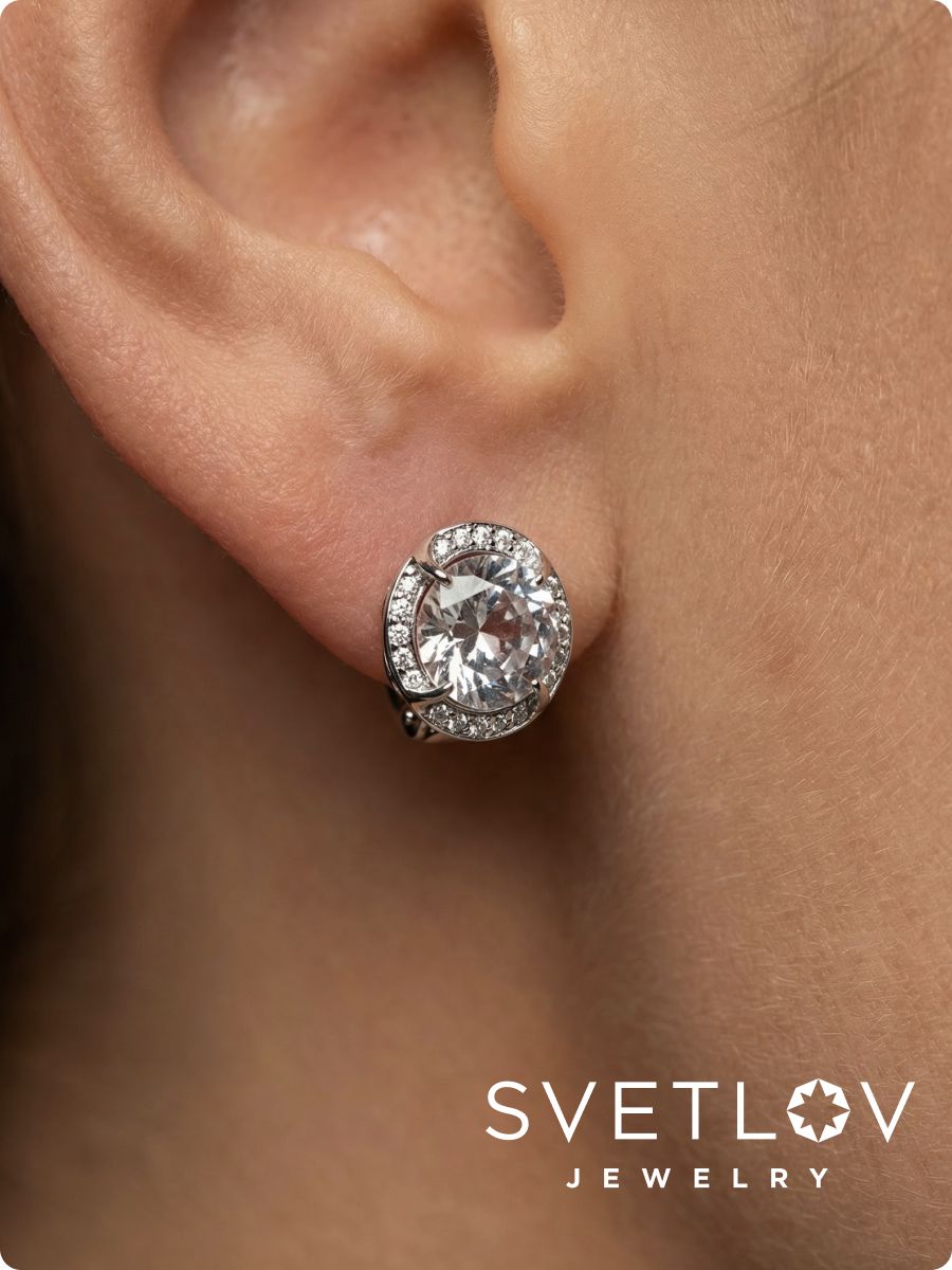 Серьги из серебра 925 с крупным камнем английский замок из Италии 