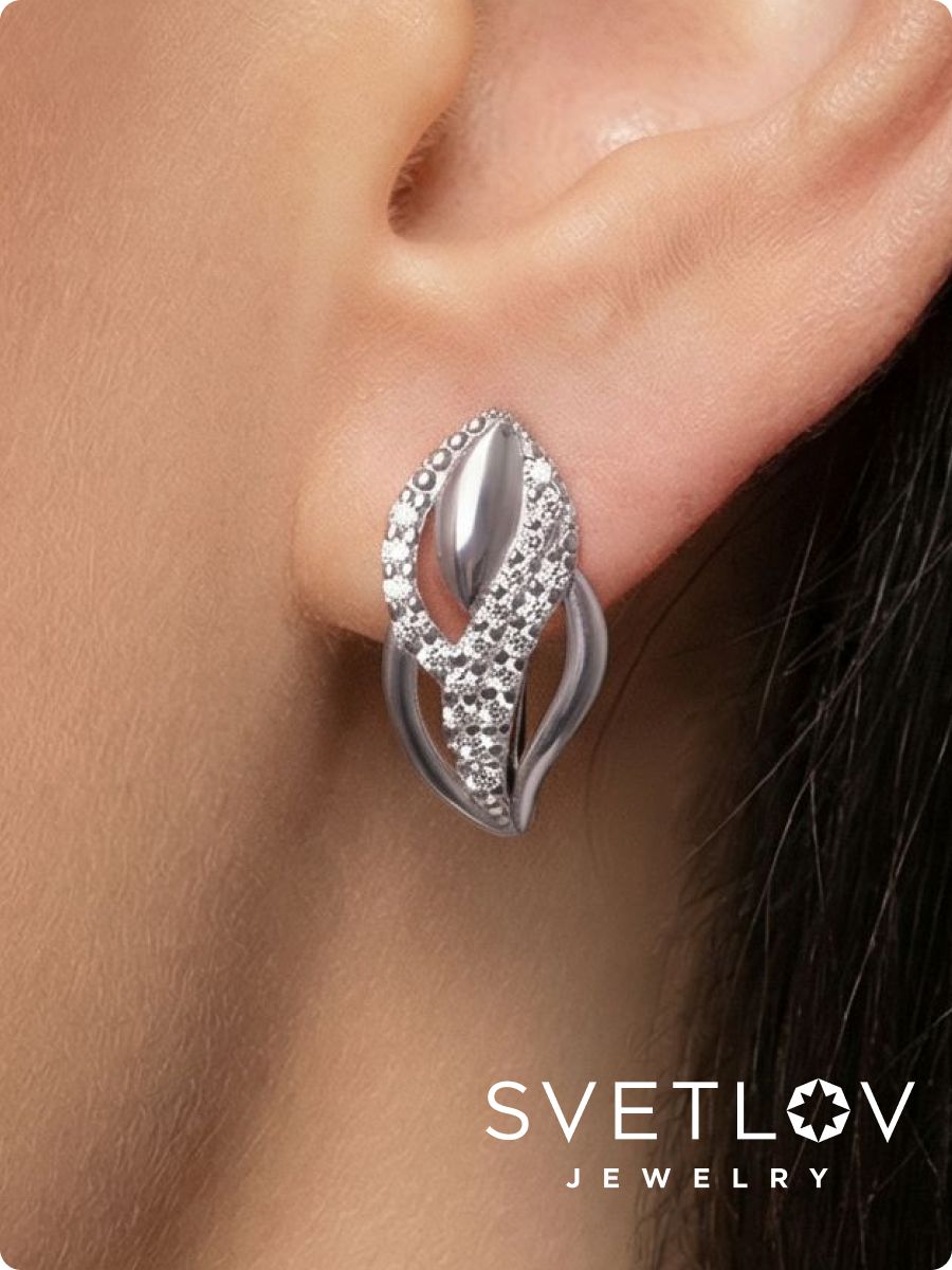 Серебряные серьги 925 пробы с фианитами из Италии 