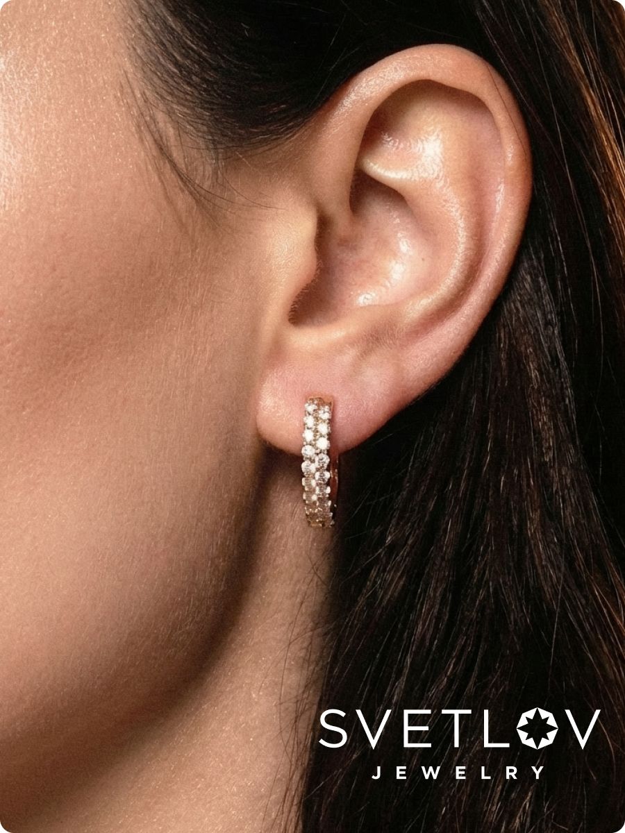 Серьги из серебра 925 с фианитами позолоченные дорожки из Италии 