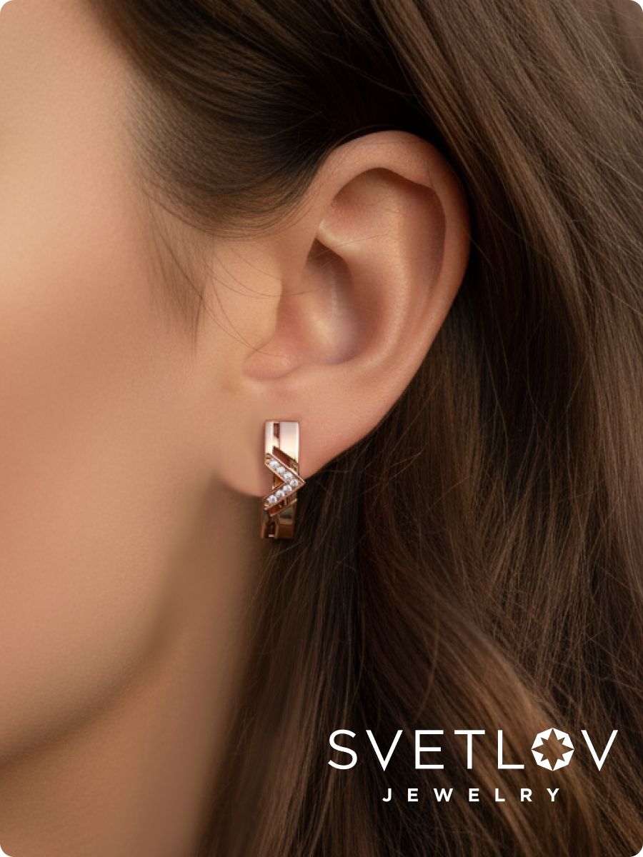 Серьги из серебра 925 с фианитами позолоченные геометрия из Италии 