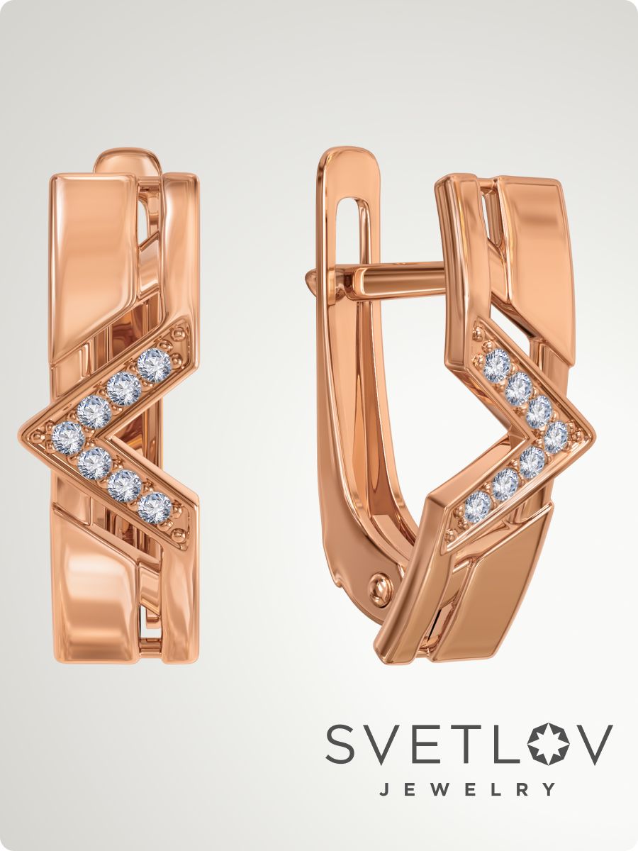 Серьги из серебра 925 с фианитами позолоченные геометрия из Италии 