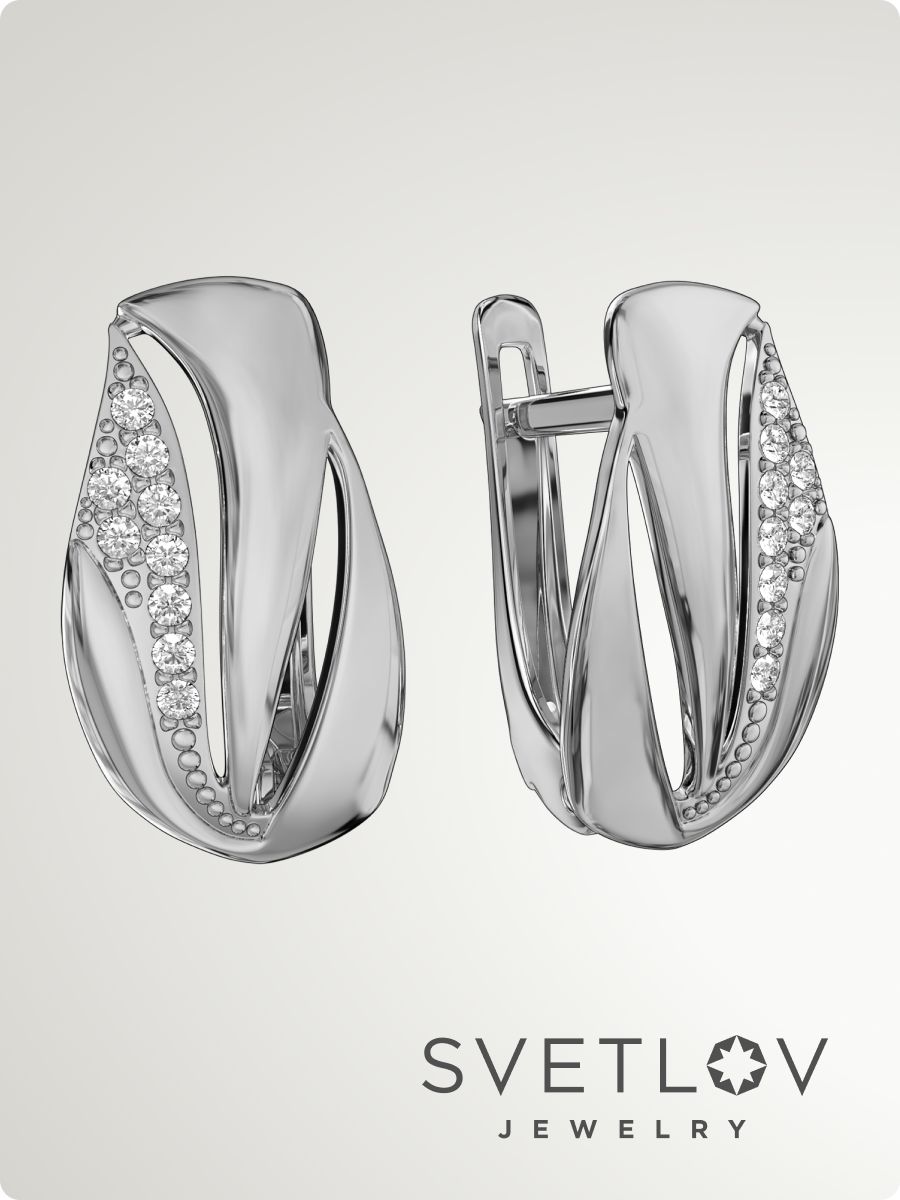 Серебряные серьги с фианитами 925 классические из Италии 