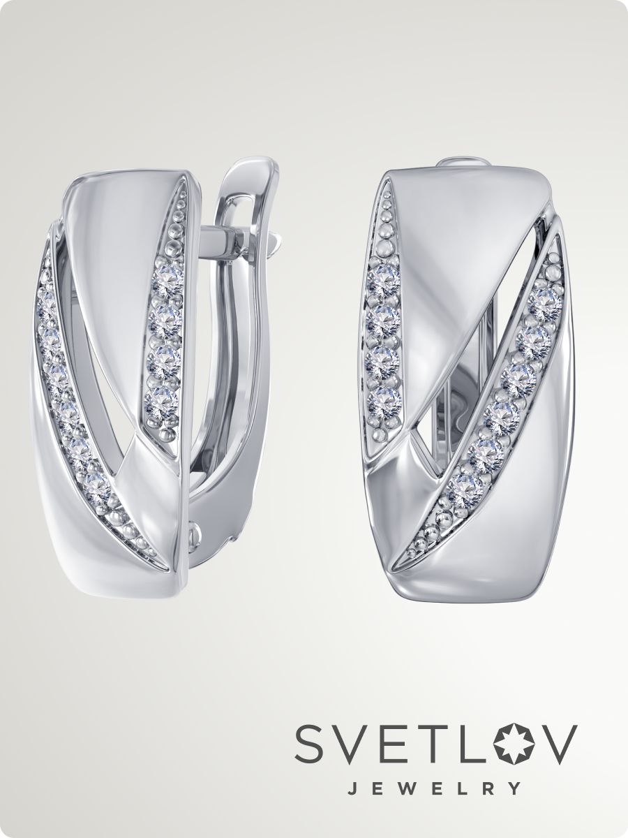 Серьги серебряные 925 пробы с фианитами из Италии 