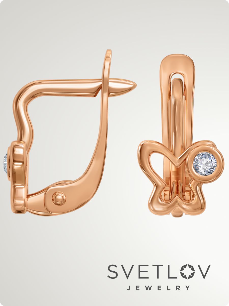 Серьги из серебра 925 пробы детские бабочки с фианитами из Италии 