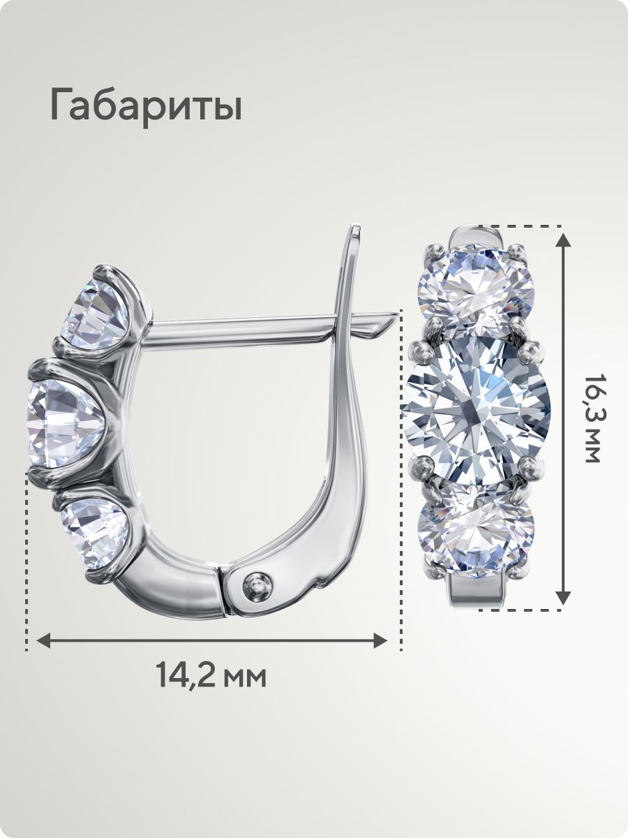 Серебряные серьги 925 с крупными фианитами из Италии 