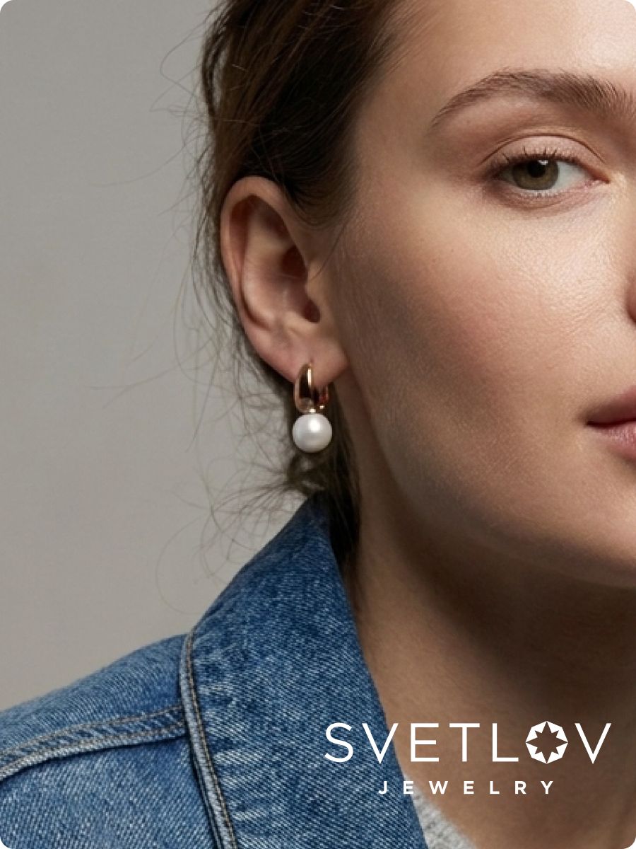Серьги конго из серебра 925 с жемчугом с английским замком из Италии 
