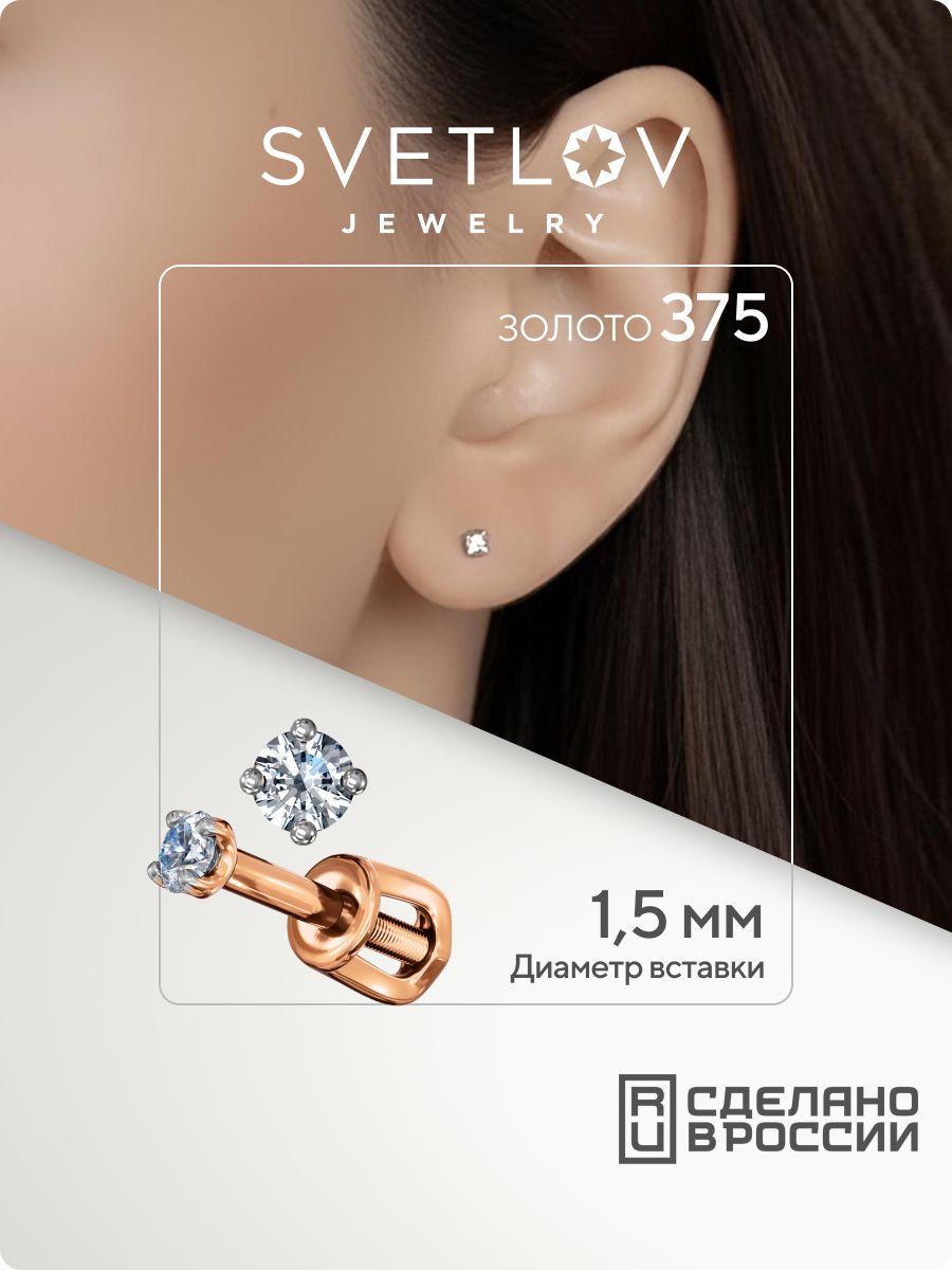 Серьги золотые пусеты ювелирные вставка 1,5 мм SVETLOV