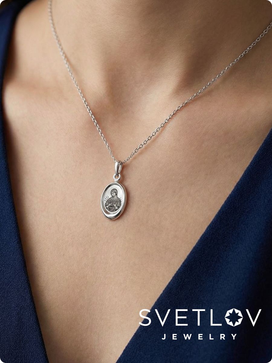 Серебряная подвеска 925 Семистрельная икона Божьей матери из Италии 