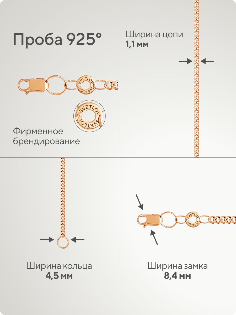 Тонкая серебряная цепочка на шею 925 Панцирная ширина 1,1 мм из Италии 