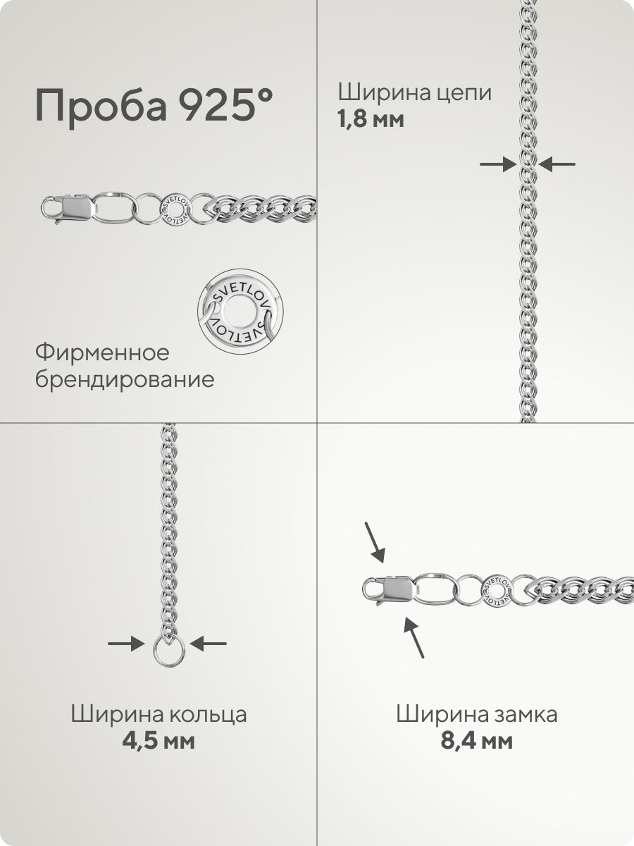 Цепочка серебряная 925 пробы плетение Нонна 1,8 мм из Италии 