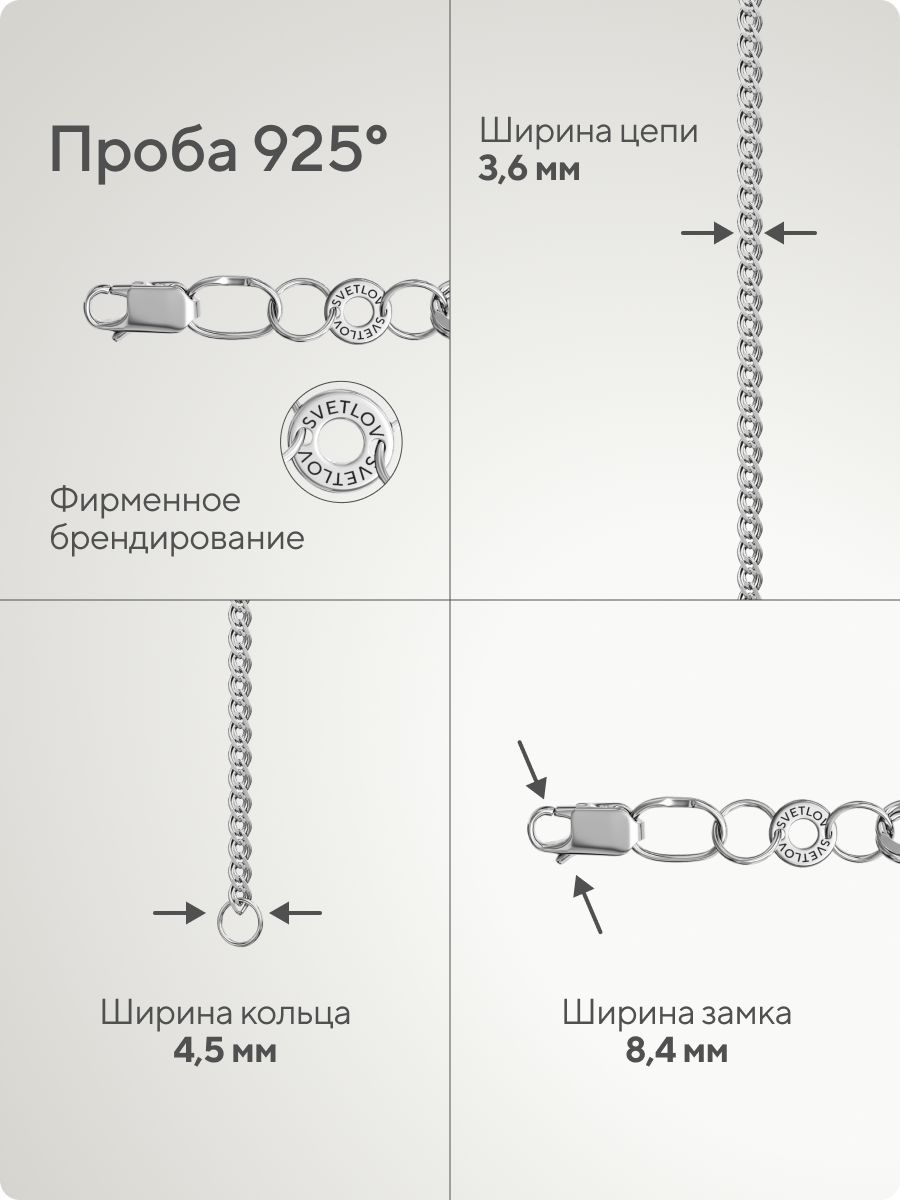 Серебряная цепочка 925 пробы плетение Нонна 3,6 мм из Италии 