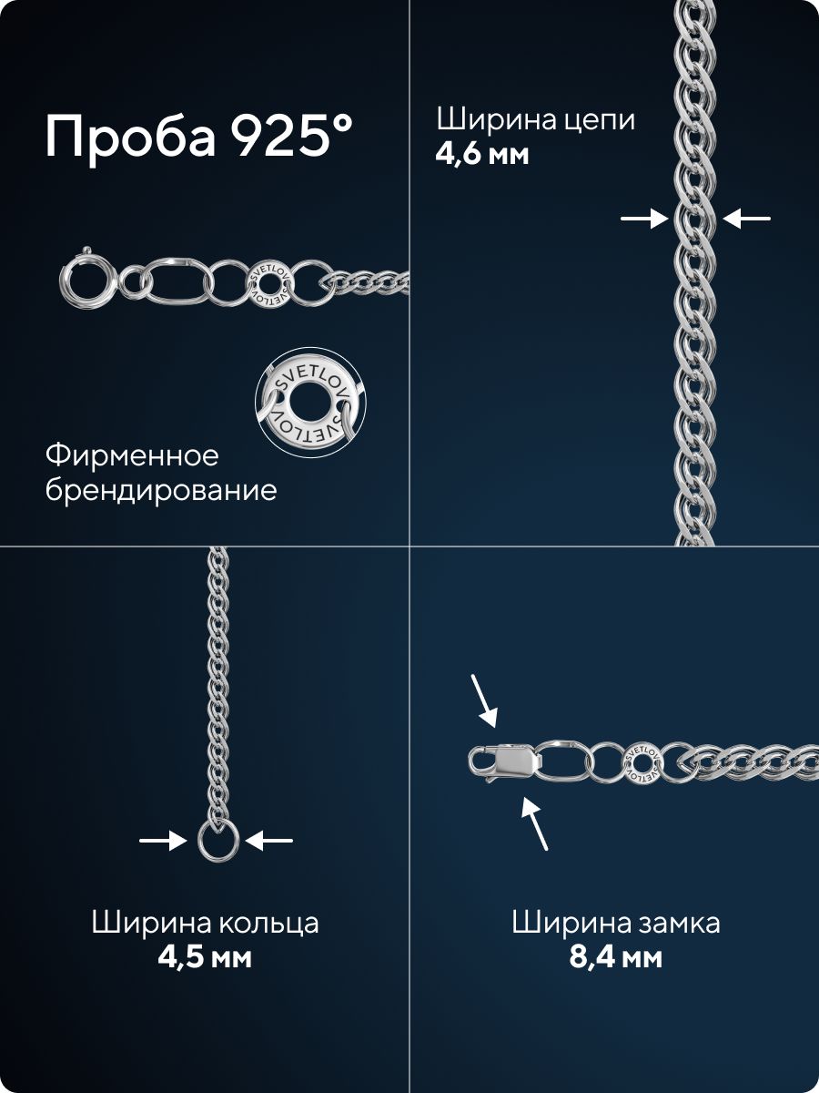 Ювелирная цепочка серебро 925 пробы Нонна 4,6 мм из Италии 