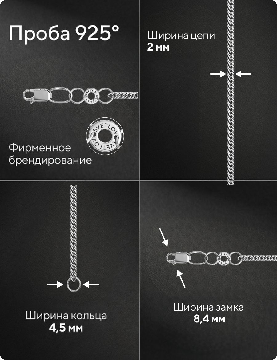 Ювелирная цепочка на шею серебро 925 Панцирь двойной 2 мм из Италии 