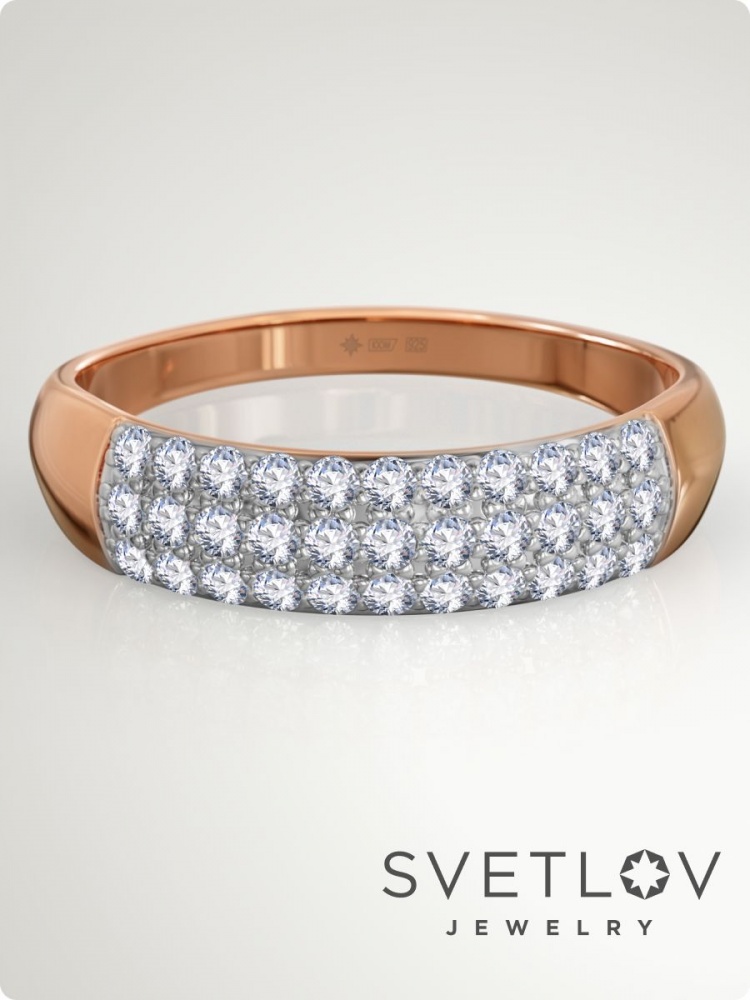 Серебряное кольцо дорожка 925 широкое с фианитами из Италии 