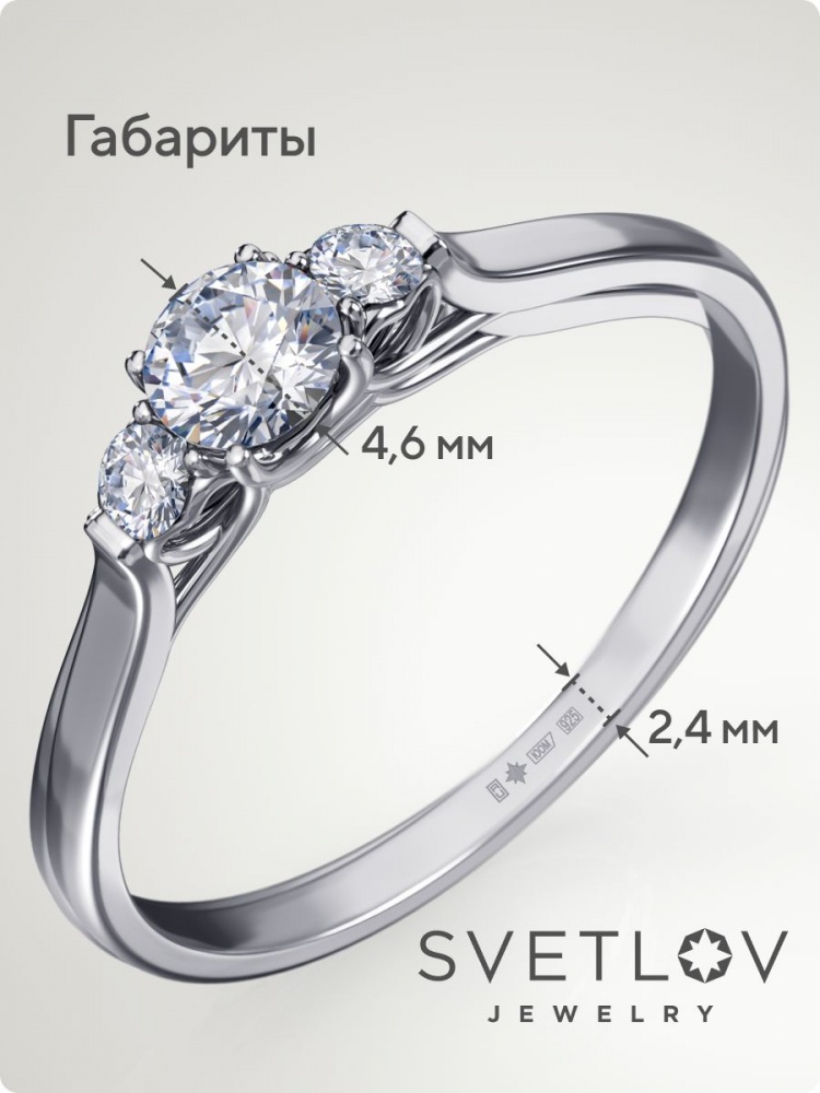 Ювелирное кольцо из серебра 925 с фианитами из Италии 