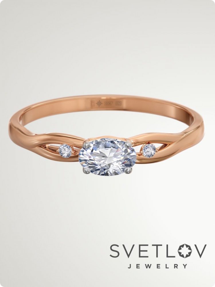 Серебряное кольцо 925 пробы с крупным фианитом позолоченное из Италии 