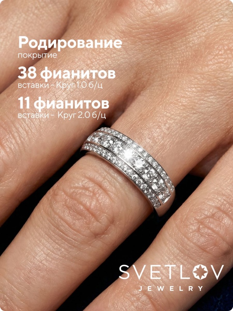 Кольцо серебро 925 пробы с дорожкой из фианитов ювелирное из Италии 