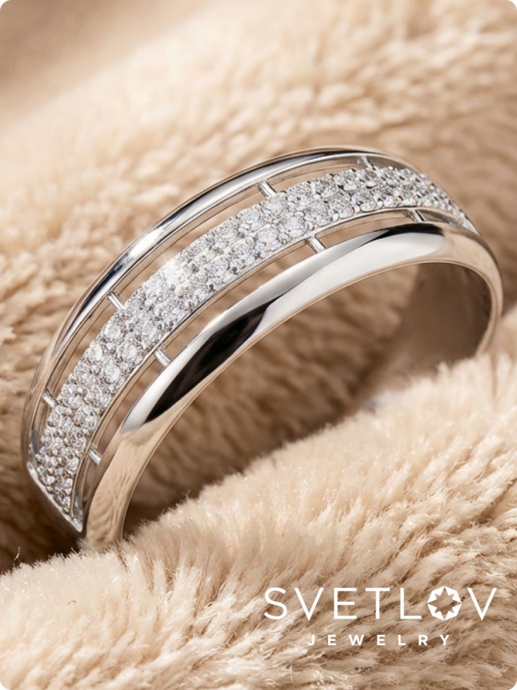 Серебряное кольцо 925 пробы с фианитами дорожка из Италии 