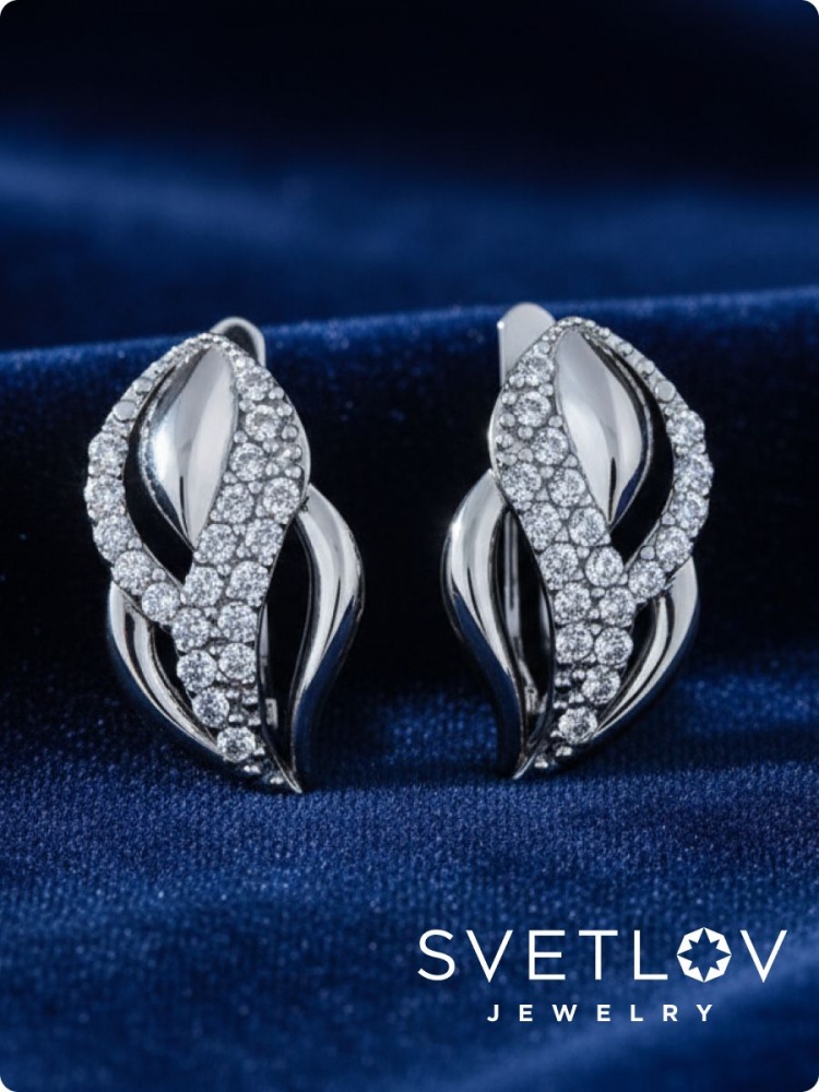 Серебряные серьги 925 пробы с фианитами из Италии 