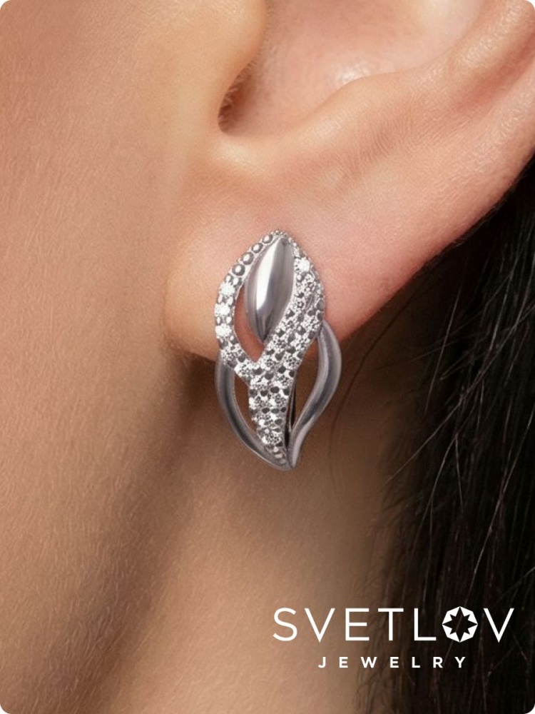 Серебряные серьги 925 пробы с фианитами из Италии 