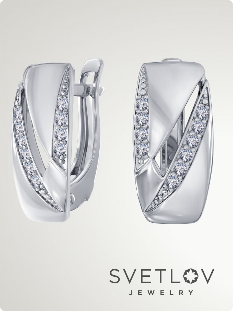 Серьги серебряные 925 пробы с фианитами из Италии 