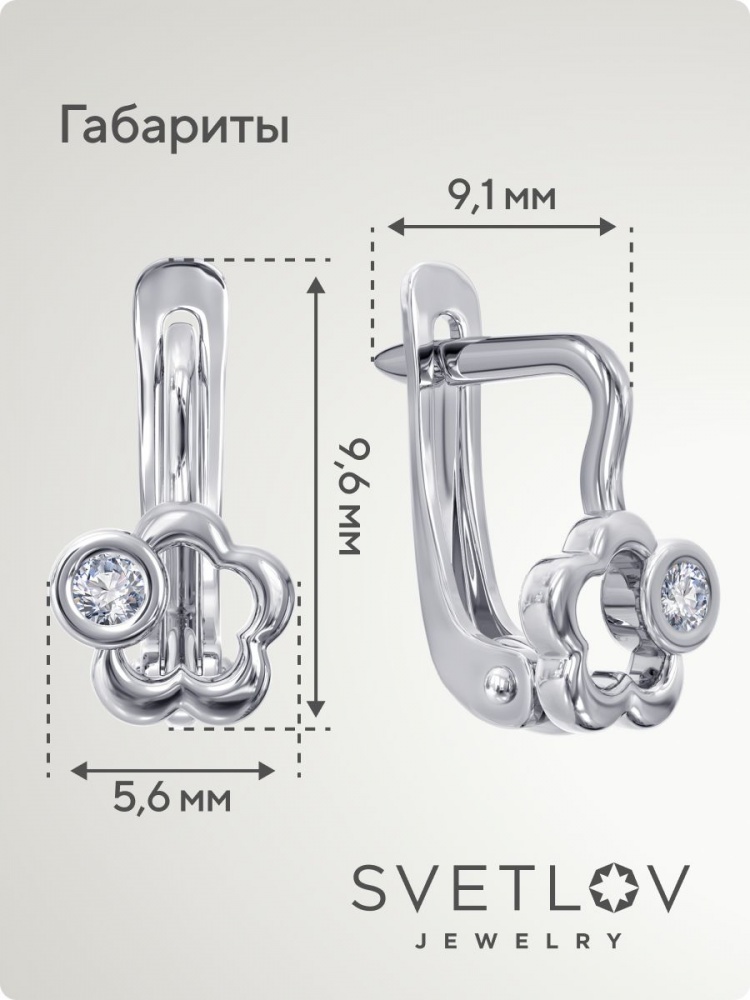 Серебряные серьги 925 пробы детские с фианитами цветы из Италии 
