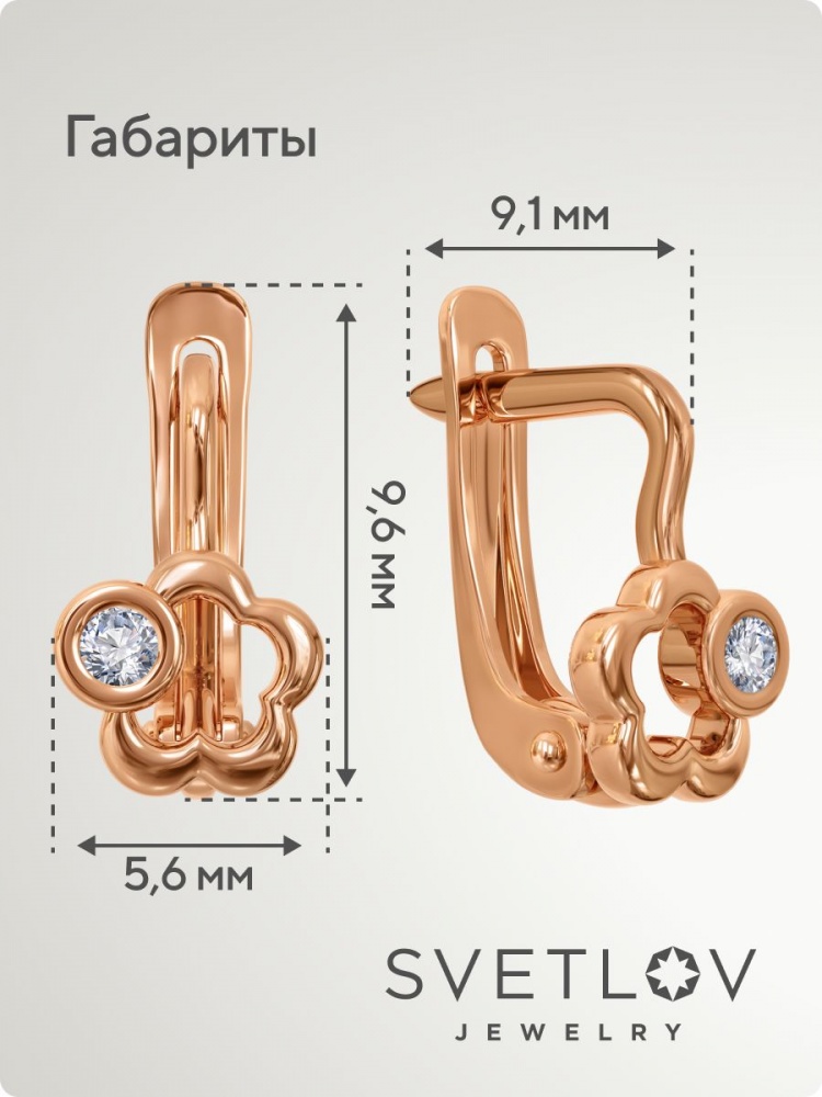 Серебряные серьги детские 925 цветочки с фианитами из Италии 