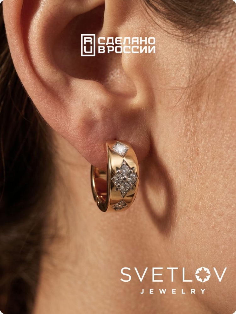 Ювелирные серьги конго из серебра 925 с фианитами из Италии 