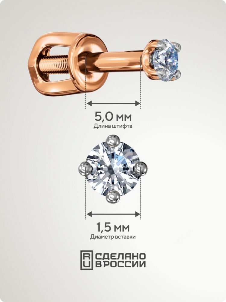 Серьги золотые пусеты ювелирные вставка 1,5 мм из Италии 