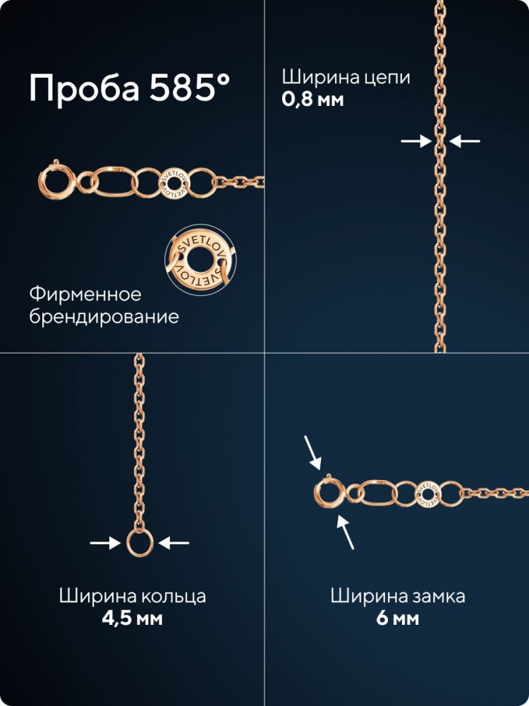 Тонкая золотая цепочка 585 плетение Якорное ширина 0,8 мм из Италии 