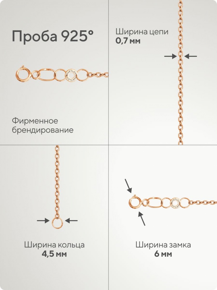 Тонкая серебряная цепочка на шею Якорная 0,7 мм позолоченная из Италии 